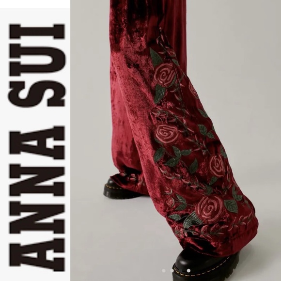 FINAL Last DAY NWT Anna Sui x FP Rose Garden Velvet Rose Embroidered Pants 0 - Picture 3 of 16